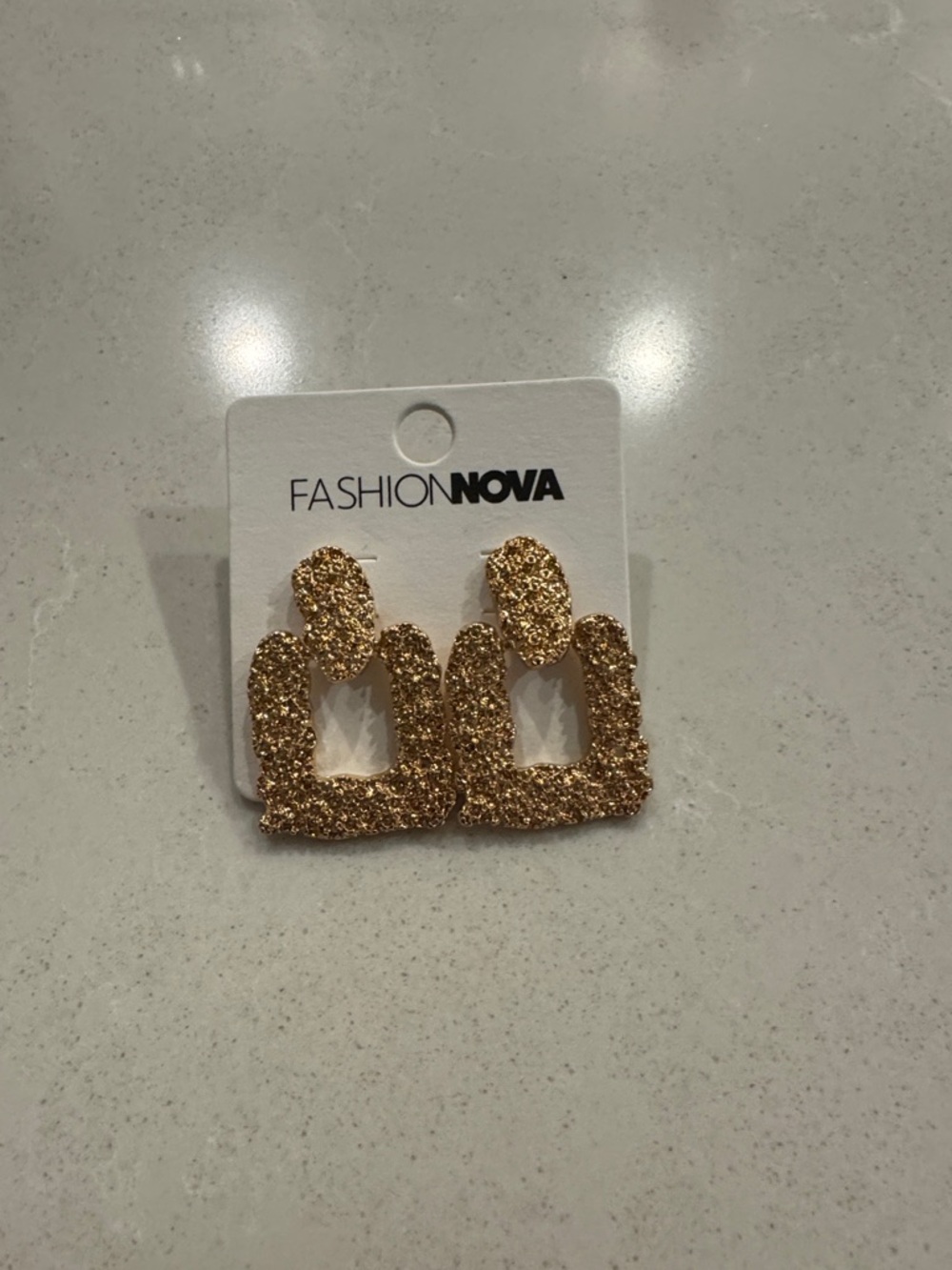 Fashion Nova Glittery Gold Open-Rectangle Drop Earrings